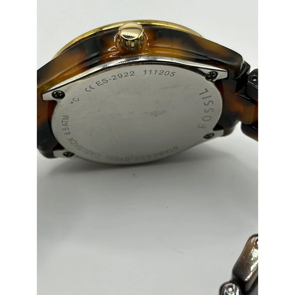 Fossil ES-2922 Women Tortoise Shell Brown Dial Watch Gold‎ Tone Stainless Steel